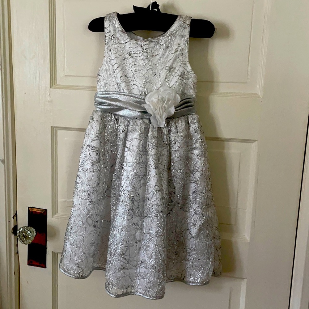 Girls glittery silver dress
